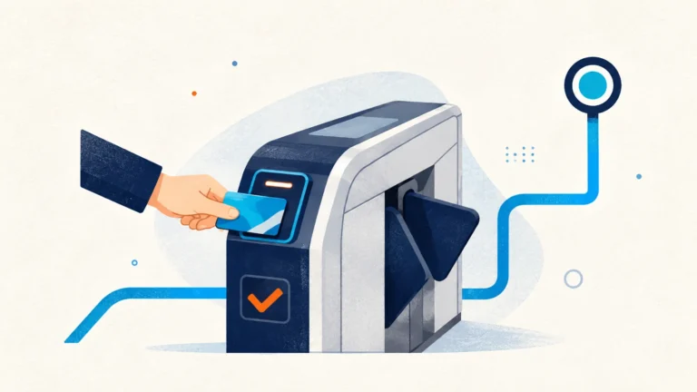 Illustration of a transit card being tapped at a Korean subway fare gate